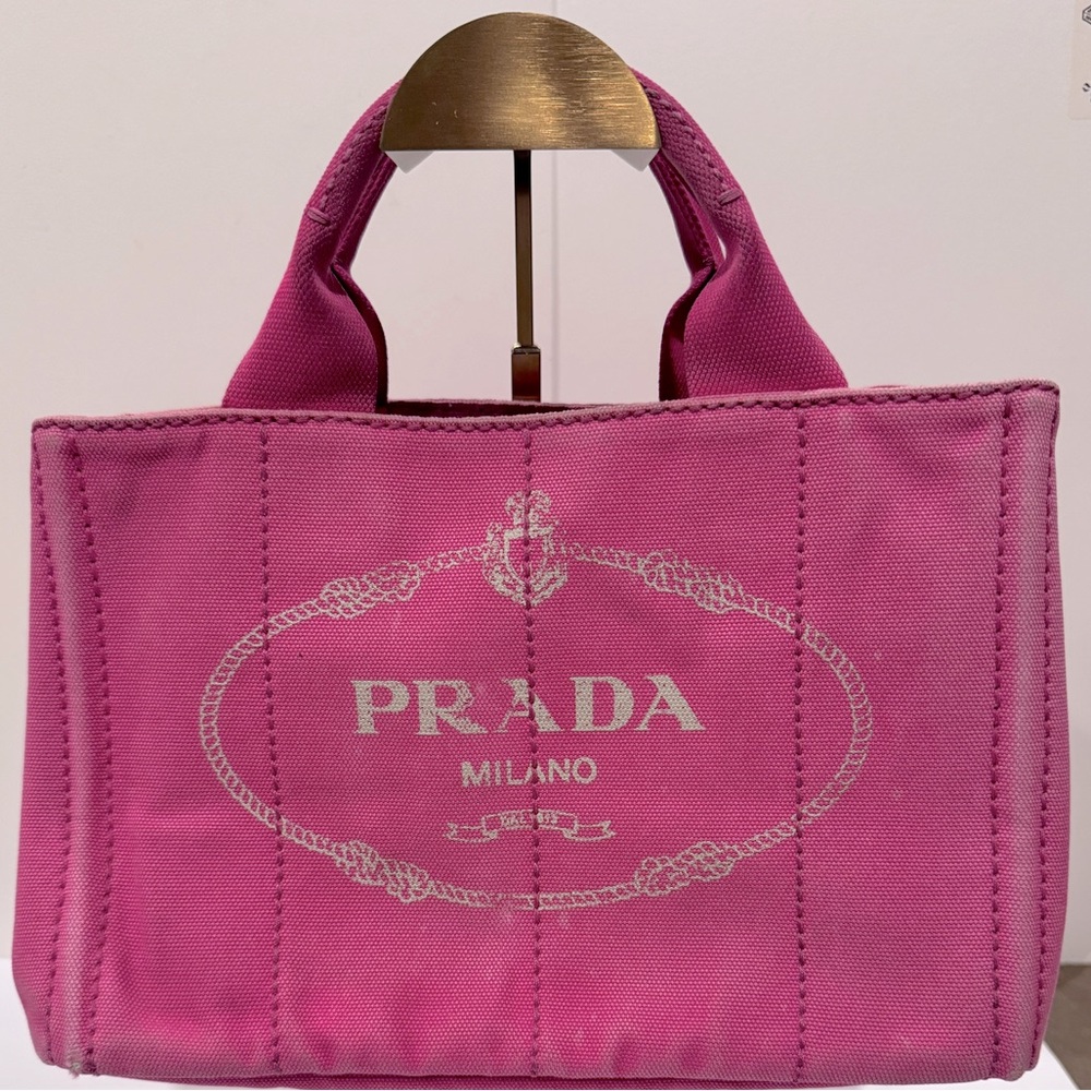 Prada Small Canapa distressed denim tote